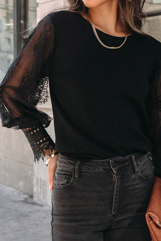 Lace Detail Mesh Lantern Sleeve Blouse Divacious