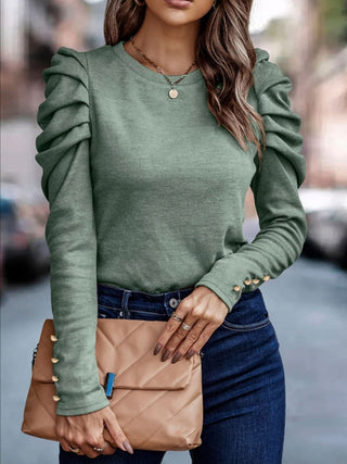 Round Neck Puff Sleeve Sleeve Blouse Divacious