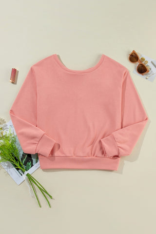 Bow Round Neck Long Sleeve Sweatshirt Divacious