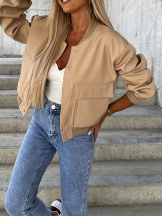 Baseball Collar Dropped Shoulder Jacket Trendsi