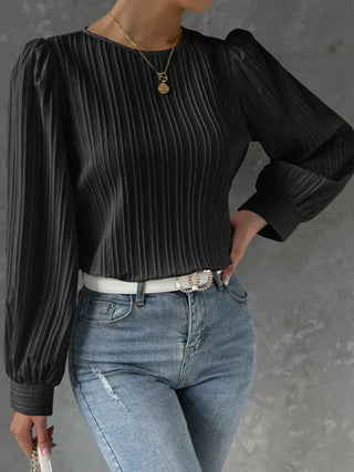 Round Neck Long Sleeve Blouse - Divacious