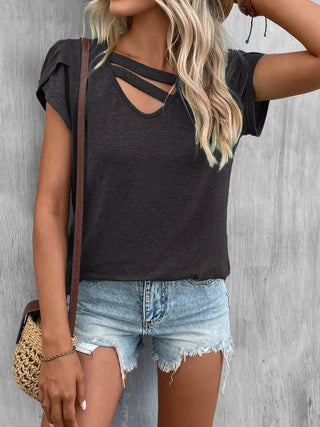 Cutout Petal Sleeve T-Shirt Divacious