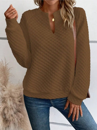 Notched Long Sleeve Sweatshirt Divacious