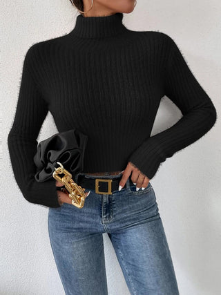 Ribbed Turtleneck Long Sleeve Sweater Divacious