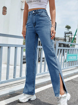 Slit High Waist Jeans with Pockets Divacious