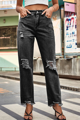 Distressed Buttoned Loose Fit Jeans Divacious