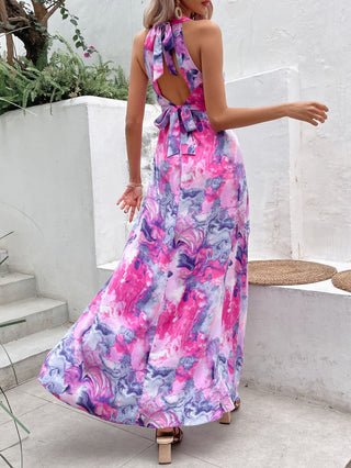 Honey Printed Open Back Slit Sleeveless Dress Trendsi