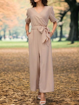 Tied Short Sleeve Wide Leg Jumpsuit Divacious