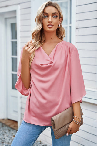 Short Sleeve Draped Blouse Divacious