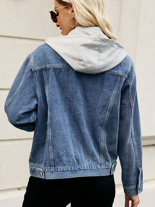 Drawstring Hooded Button Up Denim Jacket Divacious