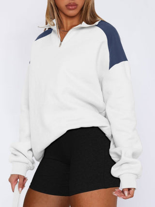 Contrast Quarter Zip Long Sleeve Sweatshirt - Divacious