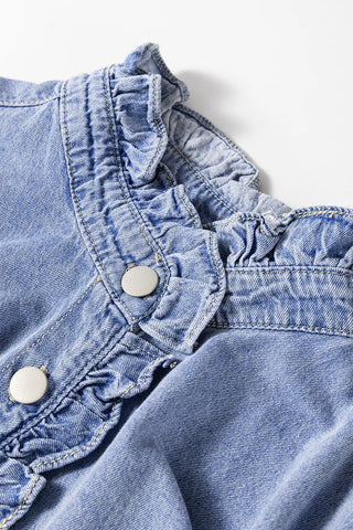 Frill Button Up Long Sleeve Denim Top Trendsi