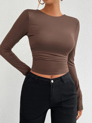 Backless Round Neck Long Sleeve T-Shirt Divacious