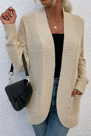 Open Front Rib-Knit Cardigan with Pockets Divacious