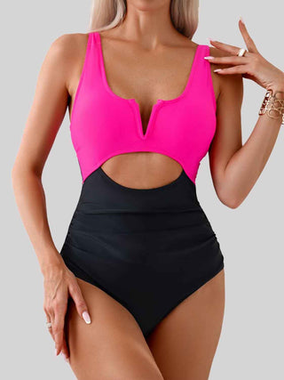 Tied Cutout Contrast One-Piece Swimwear Divacious