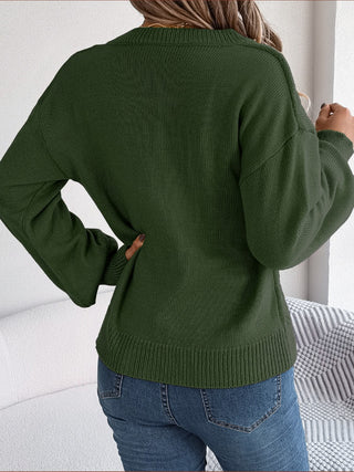 Cable-Knit Buttoned V-Neck Sweater Divacious