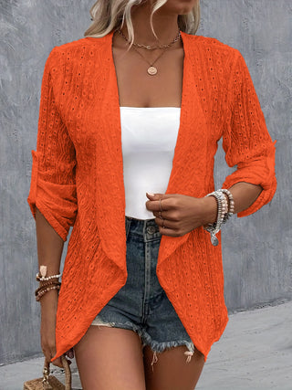 Eyelet Roll-Tab Sleeve Cardigan Divacious