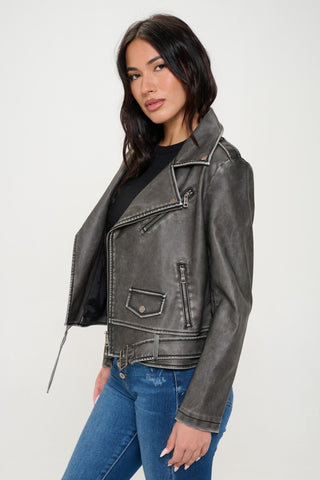 Coalition LA Zip Up Biker Jacket with Belt Trendsi