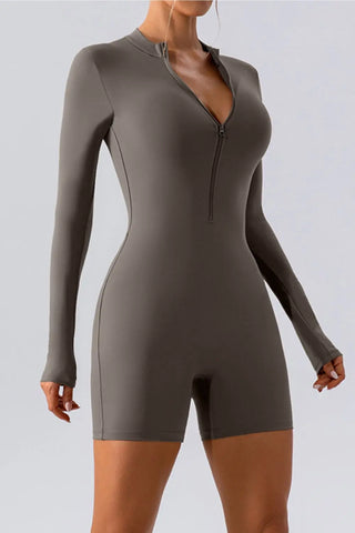 Half Zip Long Sleeve Active Romper Divacious