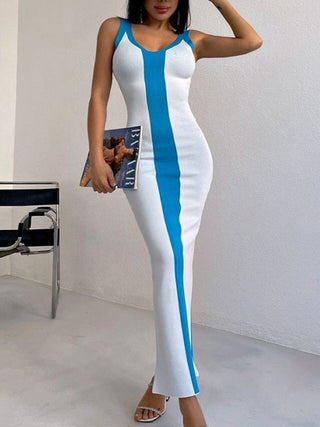 Contrast Wide Strap Slit Midi Dress Trendsi