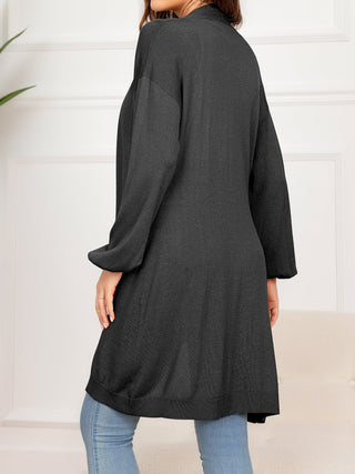 Dropped Shoulder Open Front Longline Cardigan Divacious