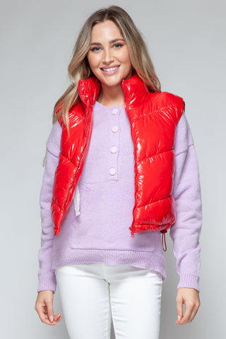 Snobbish Zip Up Turtleneck Shiny Quilted Vest Trendsi