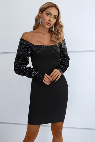 Sequin Off-Shoulder Mini Dress Trendsi