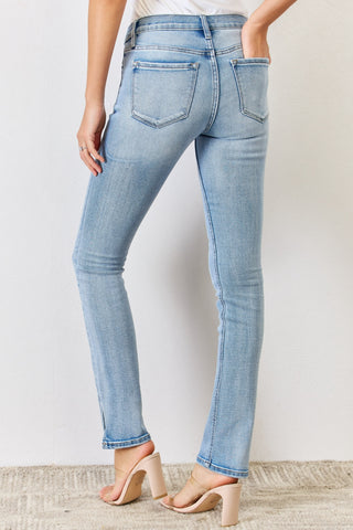 Kancan Full Size Mid Rise Y2K Slit Bootcut Jeans Divacious