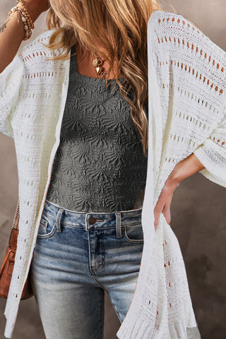 Openwork Open Front Long Sleeve Cardigan Divacious