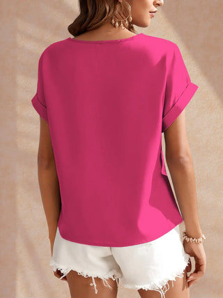 Round Neck Short Sleeve Blouse Divacious