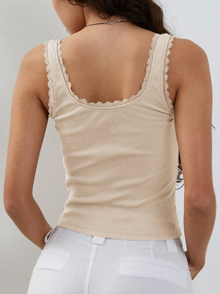 Lace Detail Square Neck Tank - Divacious