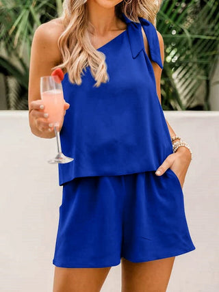 Single Shoulder Top and Pocketed Shorts Set Trendsi