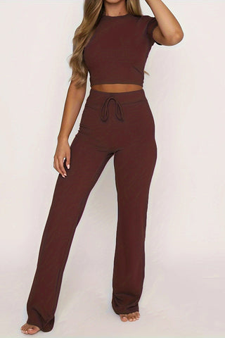 Round Neck Short Sleeve Top and Pants Set Trendsi