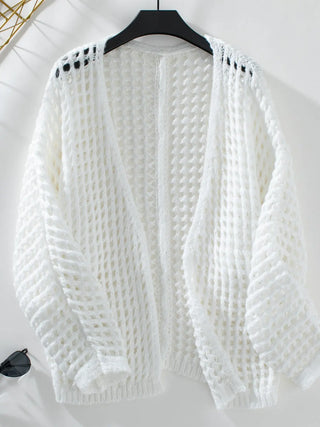 Openwork Open Front Long Sleeve Cardigan Divacious