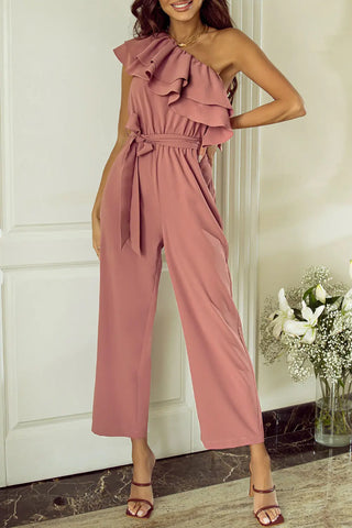 Ruffled Tied One-Shoulder Jumpsuit Divacious