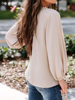 Notched Neck Long Sleeve Blouse Divacious