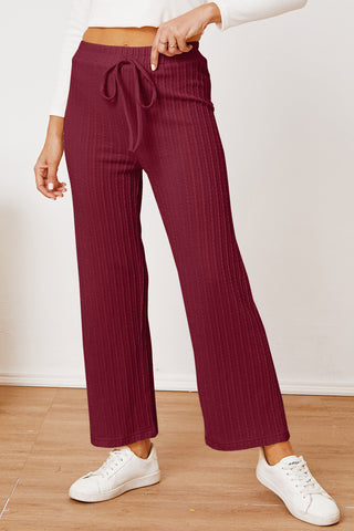 Textured Elastic Waist Straight Pants Divacious