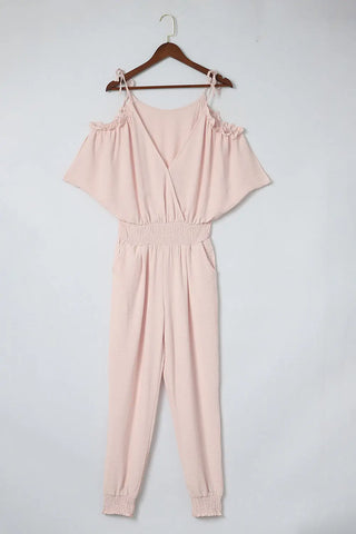 Frill Surplice Cold Shoulder Jumpsuit Divacious