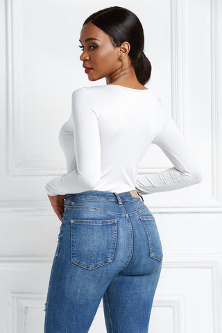 Half Zip Scoop Neck Long Sleeve Bodysuit Divacious