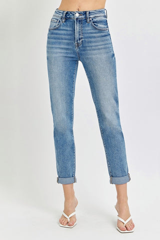 Full Size High Rise Cropped Roll Up Jeans Divacious