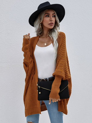 Waffle Knit Open Front Cardigan Divacious