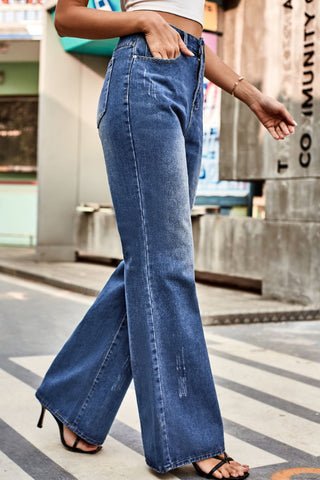 Buttoned Loose Fit Jeans with Pockets Divacious