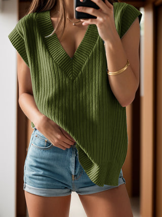 V-Neck Cap Sleeve Knit Vest Divacious