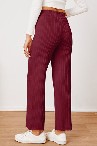 Textured Elastic Waist Straight Pants Divacious