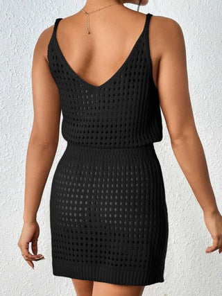 Openwork V-Neck Sleeveless Cover Up Dress Divacious