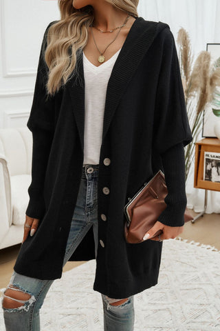 Button Up Long Sleeve Hooded Cardigan Divacious