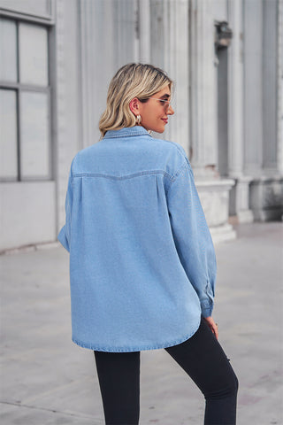 Collared Neck Dropped Shoulder Denim Top Divacious