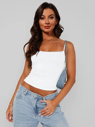 Lace Trim Straight Neck Cami Divacious