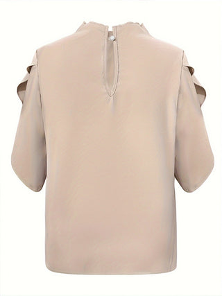 Ruched Mock Neck Half Sleeve Blouse Divacious