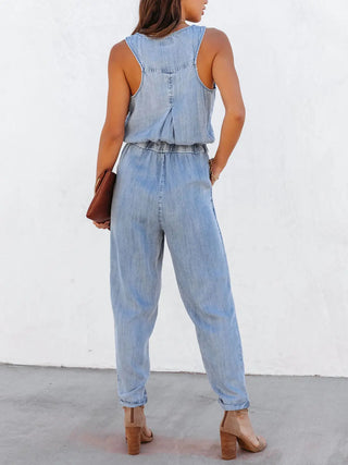 Drawstring Waist Sleeveless Jumpsuit Divacious